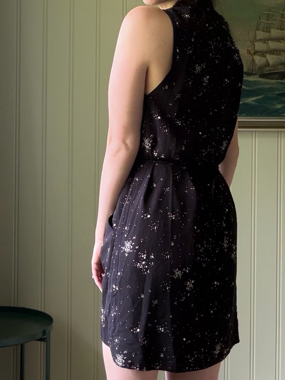 Wilfred Black Sleeveless Wrap Mini Dress with White Speckle - Medium - Picture 3 of 7
